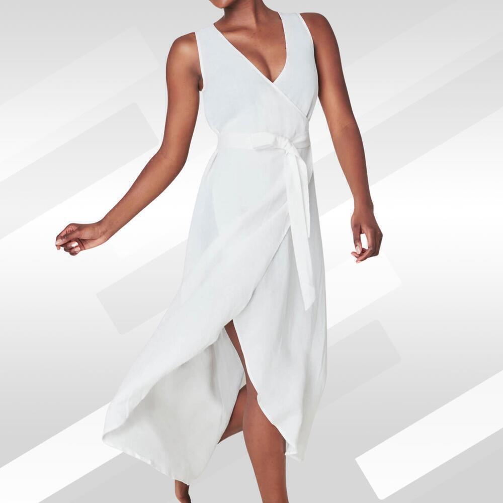 2/$50 Andie Armona Linen Maxi Wrap Dress in Coconut – Size M